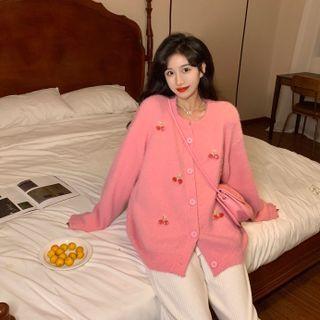 Cherry Print Cardigan Pink - One Size
