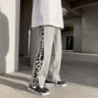 Leopard Print Panel Straight Leg Pants