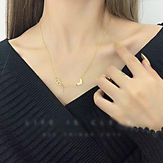 Heart & Rhinestone Pendant Alloy Necklace Gm0121 - Gold - One Size