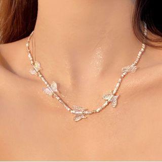 Butterfly Necklace 1 Pc - White & Gold - One Size