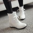 Frill Trim Hidden Wedge Short Boots