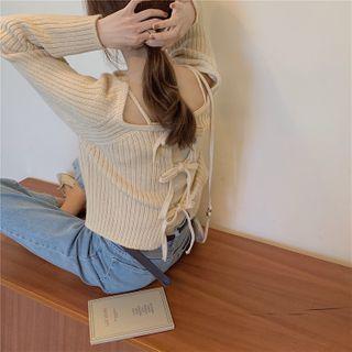 Lace-up Ribbed Cropped Top / Knit Camisole Top