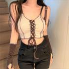 Lace-up Crop Camisole Top Off-white - One Size