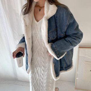 Reversible Faux-fur Denim Jacket White - One Size