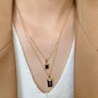 Rectangle Rhinestone Pendant Layered Necklace E541 - Gold & Black - One Size