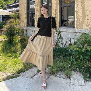 Tie-waist Two-tone Tiered Dress