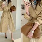 Epaulet-accent Cotton Trench Coat Beige - One Size