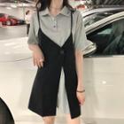 Plain Short-sleeve Slim-fit Dress / Camisole Top