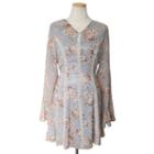 Bell-sleeve Floral Printed Pleated Dress