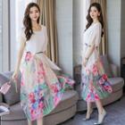 Floral Print A-line Midi Dress With Belt
