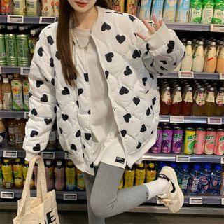 Long-sleeve Heart Printed Jacket White - One Size