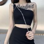 One-shoulder Chain Accent Crop Tank Top