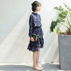 Long Sleeved Floral Print Chiffon Dress