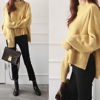 Mock-neck Dip-back Wool Blend Sweater