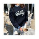Kelly Letter Cotton Sweatshirt Navy Blue - One Size