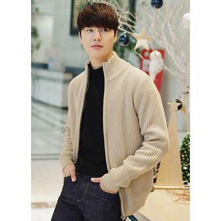 Stand-collar Zip-up Cardigan