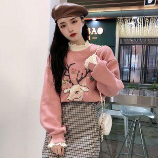 Embroidered Sequined Mock-neck Sweatshirt