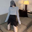 Cut-out Long-sleeve T-shirt / Drawstring Mini Tank Dress