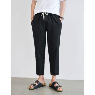 Drawstring-waist Linen Cropped Pants