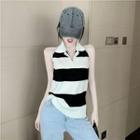 Halter-neck Sleeveless Striped Knit Top Stripes - Black & White - One Size