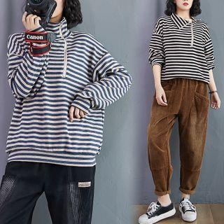 High-neck Striped Zip Sweater