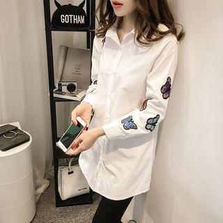 Butterfly Embroidery Oversized Shirt