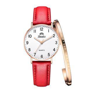 Genuine Leather / Alloy Mesh Strap Watch / Open Bangle / Set