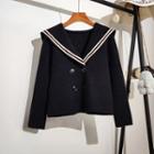 Sailor-collar Woolen Cardigan Black - One Size