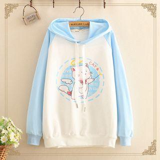 Cat Print Raglan-sleeve Long-sleeve Thin Sweater