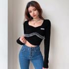 Long-sleeve Fluffy Trim T-shirt
