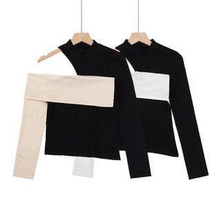 Long-sleeve Cut-out Two-tone Top