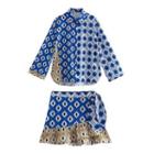 Long-sleeve Pattern Loose-fit Shirt / Pattern Mini Skirt