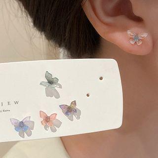 3 Pair Set : Butterfly Acrylic Earring 3 Pair - Stud Earring - Silver Needle - Blue & Green & Pink - One Size
