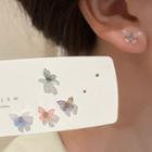 3 Pair Set : Butterfly Acrylic Earring 3 Pair - Stud Earring - Silver Needle - Blue & Green & Pink - One Size
