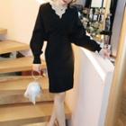Scallop Edge Mini Bodycon Knit Dress Black - One Size