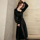 Long-sleeve Glitter Midi A-line Dress / Maxi A-line Dress