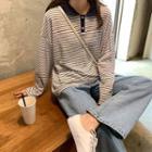 Pinstriped Long-sleeve Polo Shirt