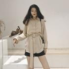 Long-sleeve Plain Shirt With Belt