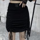 Buckled Waist Ruched Front Mini Skirt