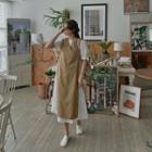 Puff-sleeve Overlay Long Dress