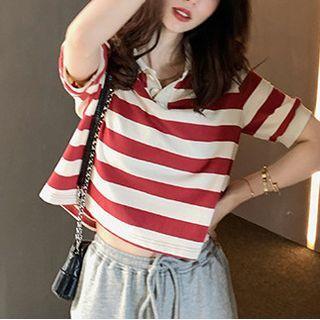 Striped Cutout-back Polo Shirt
