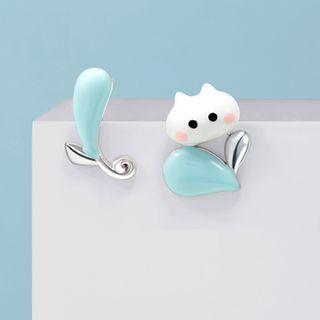 Cat Asymmetrical Alloy Earring 1 Pair - Silver - One Size
