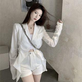 Single Button Ruffled Blazer / Plain Hot Pants