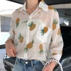 Printed 3/4-sleeve Shirt As Shown In Figure - One Size