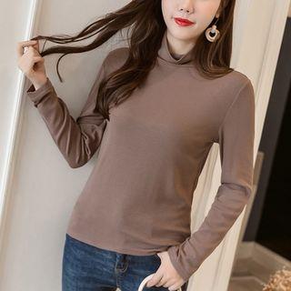 Plus Size Cowl-neck Long Sleeve Plain Top