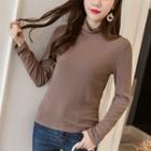 Plus Size Cowl-neck Long Sleeve Plain Top