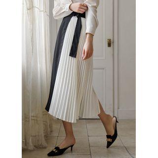 Two-tone Pleated-panel Midi Wrap Skirt