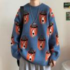 Bear Print Crew-neck Sweater