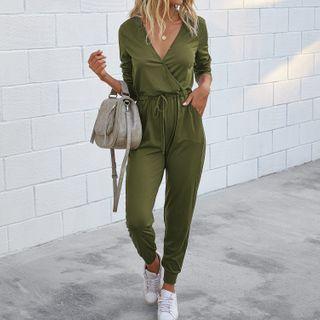 Drawstring Long-sleeve Cropped Jumpsuit