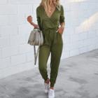 Drawstring Long-sleeve Cropped Jumpsuit